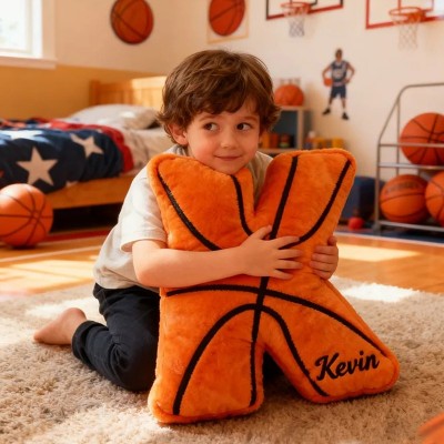 Personalized Graphic3DPrint Basketball Letter Shaped Pillow with Custom Name for Sports Fans