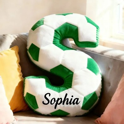Personalized Soccer Ball Letter Pillow with Custom Name Design