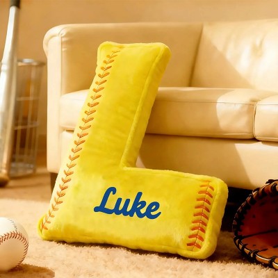 Personalized Softball Themed Letter Shaped Pillow with Custom Name