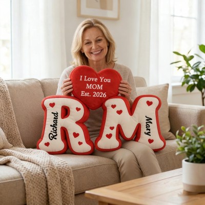 Personalized Mom Initial Pillow with Heart Custom Name Plush Pillow Unique Mother's Day Gift for Mom, Grandma & Family