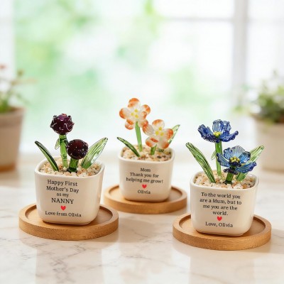 Hand Blown Glass Potted Plants Mothers Day Gifts for Mom or Grandmother Birth Flower Pot