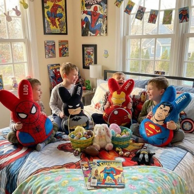 Personalized Easter Bunny Family Plush Pillow Custom Name Pillow, Easter Basket Gift Kids Pillow Gift for Boy or Girl