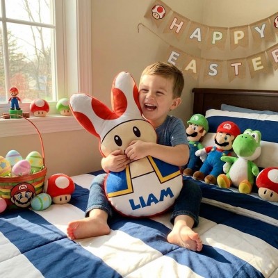 Custom 2026 Pillow Personalized Easter Bunny Family Plush Pillow Easter Basket Gift Kids Pillow Gift for Boy or Girl