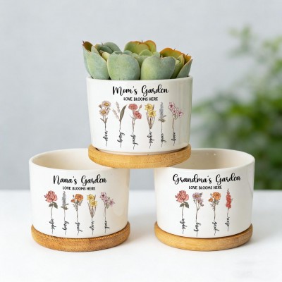 Grandma's Garden Gift Personalized Birth Flower Pot For Grandma Mom Nanny Nana's Garden Planter Mother's Day Gift