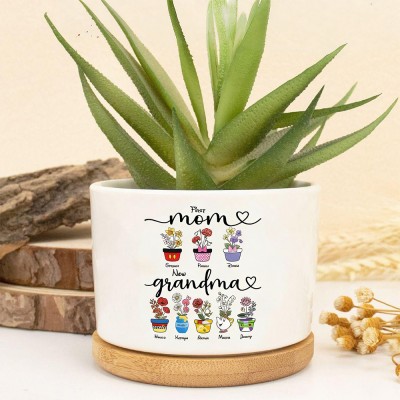 Personalized First Mom Now Grandma Cartoon Mother's Day Plant Pot Birth Flower Pot Kid Name