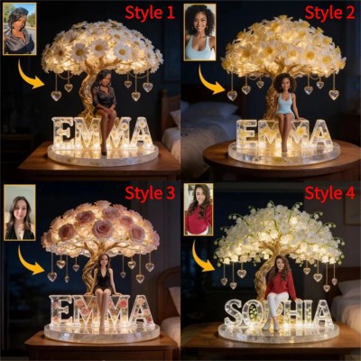 Custom Mother Any Photo Birthmonth Flower Acrylic LED Night Light