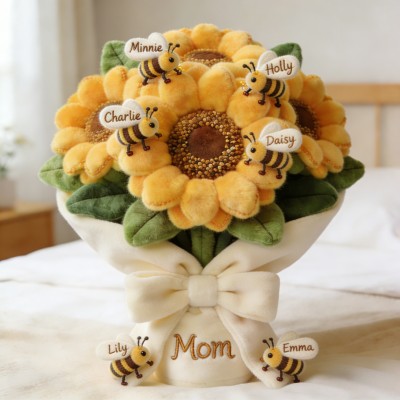 Custom Mother's Day Sunflower Mommy Bouquet Pillow Customizable with Children's Names