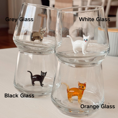 Cat Figurine Glass Cup Murano Wine Glass Cat Lover Gift Handmade Glassware 3D Cat Cup