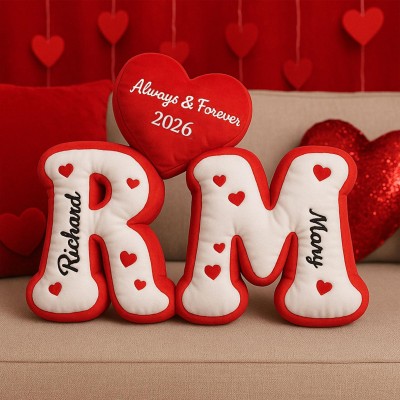 Personalized Couple Initial Pillow Set with Heart Custom Name Plush Gift Romantic Valentine’s Gift